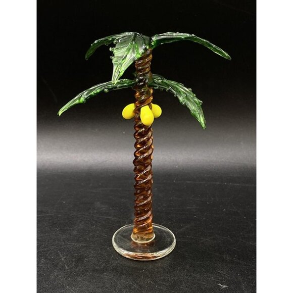 Art Glass Coconut Palm Small Glass 5” Palm Tree Vintage - Picture 2 of 12